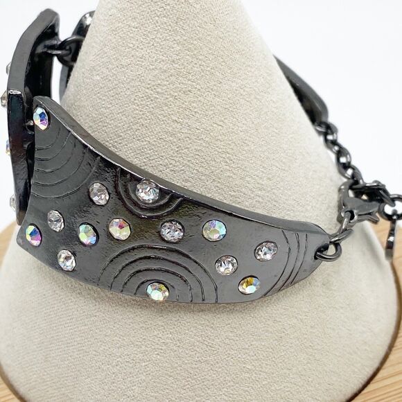 Dolce Vita Panel Bracelet Rare Rhinestone Piece 80s 90s French Designer 6.5-7.75 - Picture 3 of 10